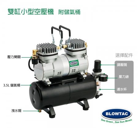 小型空圧機選択アクセサリー図:フィルター/圧力計/調圧弁